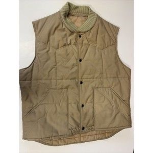 Sears Vintage Western Outdoor Wear Mens Puffer Vest Tan Zipper Pockets L